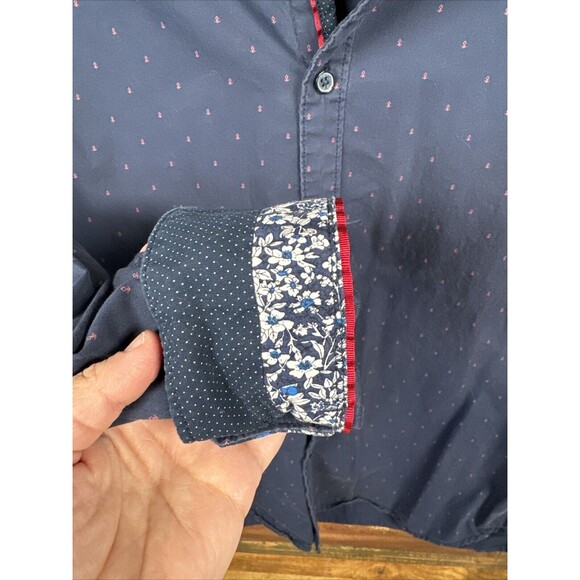 Denim & Flower Ricky Singh Button Up Shirt Faded Dark Blue All Over Anchors Sz L - Picture 3 of 9